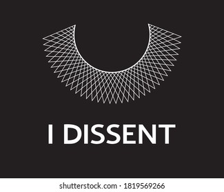 I Dissent vector concept on black. Dissent lace collar and white lettering isolated. Modern politic banner, poster, sticker, t-shirt design.