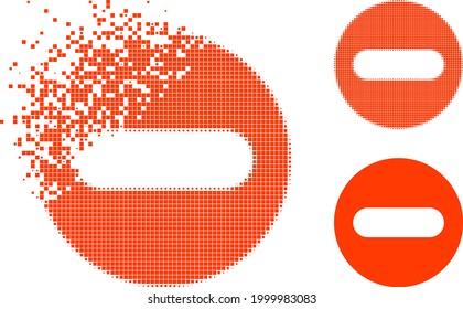 Icono de eliminación de puntos disipado con versión de semitono. Efecto de destrucción de vectores para el icono de eliminación. El efecto de desaparición gradual para eliminar muestra el movimiento de objetos del ciberespacio.