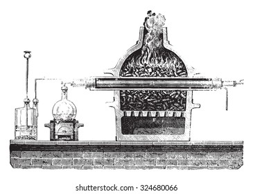 Dissociation of water, vintage engraved illustration. Industrial encyclopedia E.-O. Lami - 1875.
