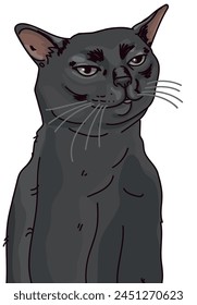 Ilustración vectorial disociativa de meme de gato negro