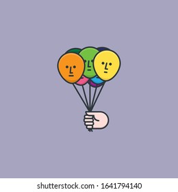 Dissociative Identity Disorder concept vector illustration for Dissociative Identity Disorder Day on March 5. Hand holding multicolored balloons with faces