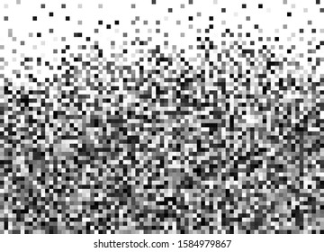 The dissolve pixels, halftone, transparent, chaotic squares. Explosion. Vector abstract illustration background.