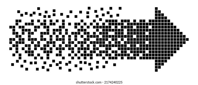 Dissolved arrow vector. Destructed, disappeared, pixelated arrow. Disintegrating cursor. Vector 10 EPS.