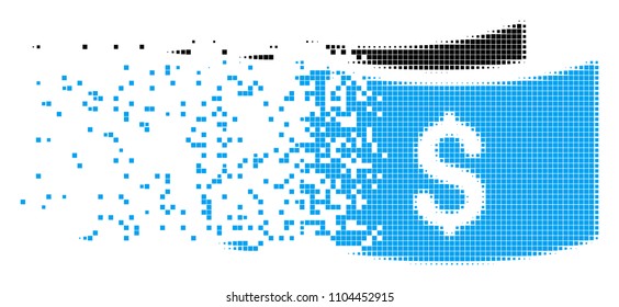 Dissolved banknotes dotted vector icon with disintegration effect. Square elements are combined into dissolving banknotes form.
