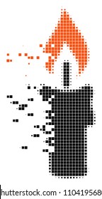 Dissolved candle dotted vector icon with disintegration effect. Rectangle pieces are composed into dissolving candle figure.