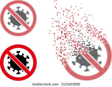 Dissolved dotted stop covid virus vector icon with destruction effect, and original vector image.