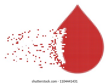 Dissolved drop dot vector icon with disintegration effect. Rectangle elements are organized into dissipated drop figure. Pixel dissolving effect demonstrates speed and movement of cyberspace concepts.