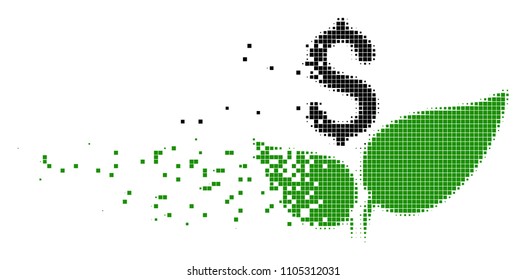 Dissolved eco startup dotted vector icon with erosion effect. Square pieces are composed into dissolving eco startup shape. Pixel explosion effect shows speed and motion of cyberspace concepts.
