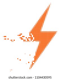 Dissolved electric bolt dotted vector icon with disintegration effect. Rectangular items are grouped into dissolving electric bolt figure.