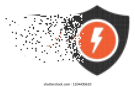 Dissolved electric guard dotted vector icon with disintegration effect. Rectangle dots are composed into dissipated electric guard figure.