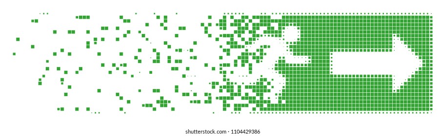 Dissolved emergency exit dot vector icon with disintegration effect. Rectangle particles are combined into dissipated emergency exit shape.