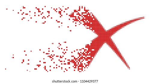 Dissolved erase dot vector icon with disintegration effect. Rectangular items are arranged into dissolving erase figure. Pixel fragmentation effect shows speed and movement of cyberspace concepts.
