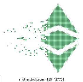 Dissolved Ethereum classic dot vector icon with disintegration effect. Rectangular elements are grouped into dispersed Ethereum classic form.