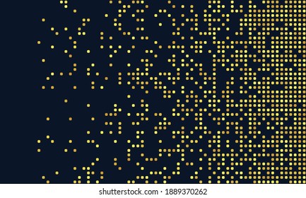 Dissolved filled golden square dotted vector background or icon with disintegration effect.