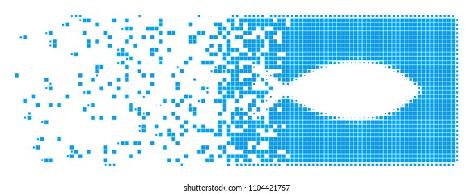 Dissolved fish tank dot vector icon with disintegration effect. Rectangular points are organized into damaging fish tank figure.