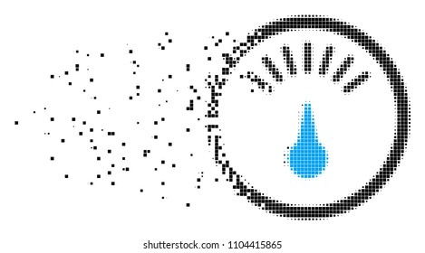 Dissolved gauge dot vector icon with disintegration effect. Square pieces are organized into dissolving gauge form. Pixel dispersing effect demonstrates speed and movement of cyberspace things.