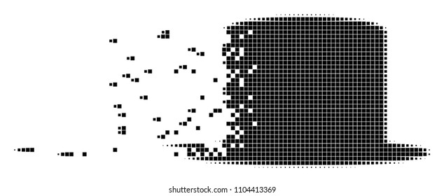 Dissolved gentleman hat dot vector icon with disintegration effect. Rectangular fragments are composed into dissolving gentleman hat figure.