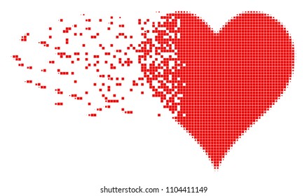 Dissolved hearts suit dot vector icon with disintegration effect. Square particles are composed into dispersed hearts suit figure.