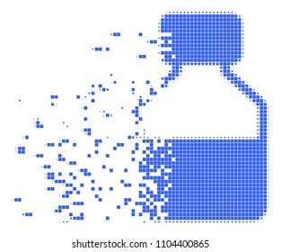 Dissolved liquid bottle dotted vector icon with disintegration effect. Square particles are grouped into dispersed liquid bottle shape.