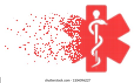 Dissolved medical emblem dot vector icon with disintegration effect. Rectangle particles are organized into dispersed medical emblem figure.