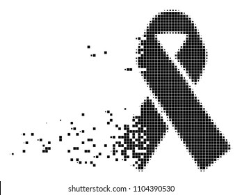 Dissolved mourning ribbon dot vector icon with disintegration effect. Square dots are organized into disappearing mourning ribbon figure.