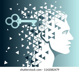 Dissolved neuro interface dotted vector icon with destruction effect.