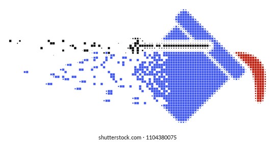 Dissolved paint bucket dot vector icon with disintegration effect. Square fragments are combined into disappearing paint bucket form.