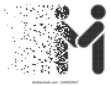 Dissolved persons handshake dot vector icon with disintegration effect. Rectangle elements are combined into dissolving persons handshake figure.