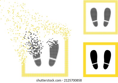 Los píxeles disueltos permanecen aquí icono vector con efecto de destrucción e imagen vectorial original. El efecto de destrucción de píxeles para quedarse aquí demuestra la velocidad y el movimiento de los conceptos del ciberespacio.