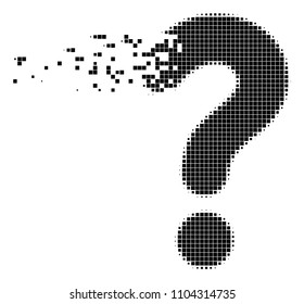 Dissolved question dotted vector icon with disintegration effect. Rectangular cells are arranged into dispersed question form.