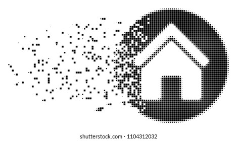 Dissolved real estate dotted vector icon with disintegration effect. Square pieces are organized into disappearing real estate form.