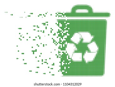 Dissolved recycle bin dot vector icon with disintegration effect. Rectangular pieces are arranged into dissolving recycle bin shape.