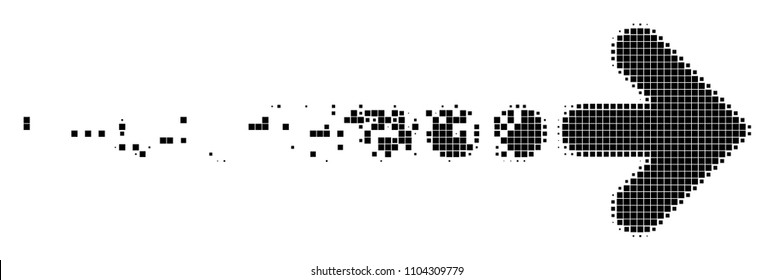 Dissolved right dotted arrow dot vector icon with disintegration effect. Rectangle points are arranged into dissipated right dotted arrow figure.