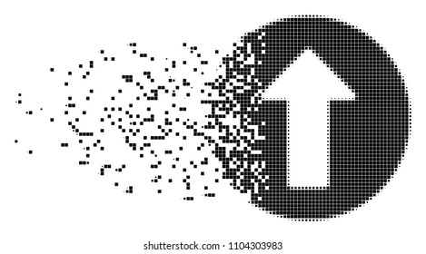 Dissolved rounded arrow dot vector icon with disintegration effect. Square items are organized into damaging rounded arrow form.
