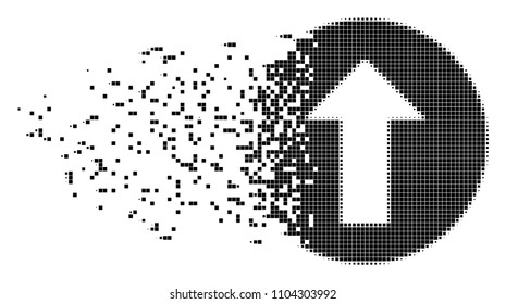 Dissolved rounded arrow dot vector icon with disintegration effect. Rectangle particles are composed into disappearing rounded arrow shape.