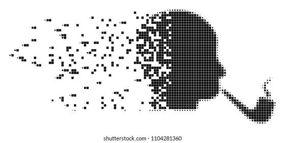 Dissolved smoking detective dot vector icon with disintegration effect. Rectangle pixels are arranged into dispersed smoking detective shape.