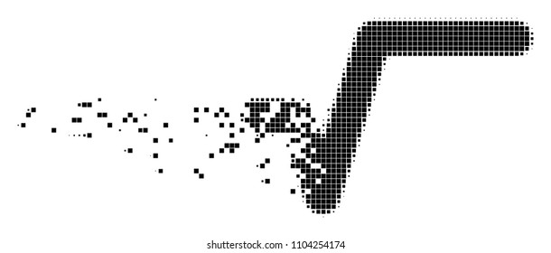 Dissolved sqrt dot vector icon with disintegration effect. Rectangular points are composed into dissipated sqrt shape.