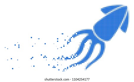 Dissolved squid dotted vector icon with disintegration effect. Rectangle points are arranged into disappearing squid figure.