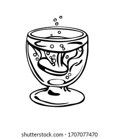 Dissolved tablet in a glass with water. Vector illustration.