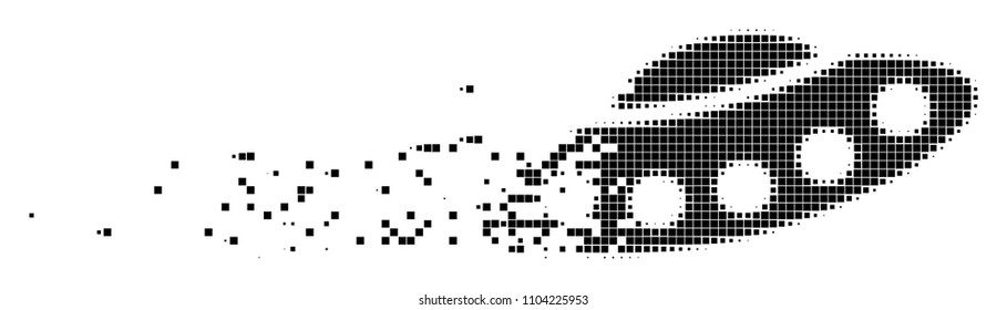 Dissolved UFO dotted vector icon with disintegration effect. Rectangular pieces are organized into dissolving UFO form.