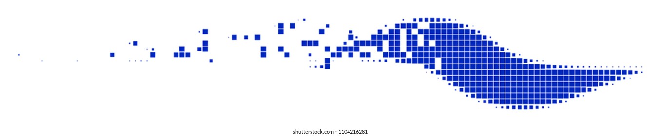 Dissolved wave shape dotted vector icon with disintegration effect. Rectangle fragments are combined into damaging wave shape figure.