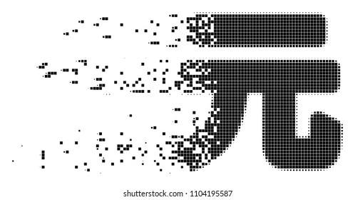 Dissolved Yuan Renminbi dot vector icon with disintegration effect. Rectangle particles are organized into damaging Yuan Renminbi form.