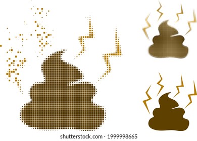 Dissolving dotted fetid shit icon with halftone version. Vector wind effect for fetid shit icon. Pixelated explosion effect for fetid shit reproduces motion of virtual concepts.