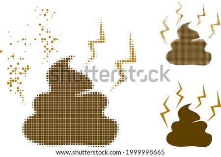 Dissolving dotted fetid shit icon with halftone version. Vector wind effect for fetid shit icon. Pixelated explosion effect for fetid shit reproduces motion of virtual concepts.