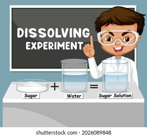 Dissolving experiment with scientist kids cartoon character illustration