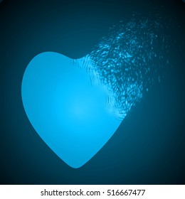 dissolving heart shape illustration. blue version.
