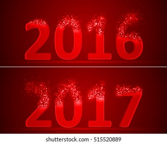 dissolving numbers of years 2016 and 2017. red version.