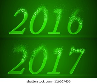 dissolving numbers of years 2016 and 2017. green version.