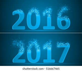 dissolving numbers of years 2016 and 2017. blue version.