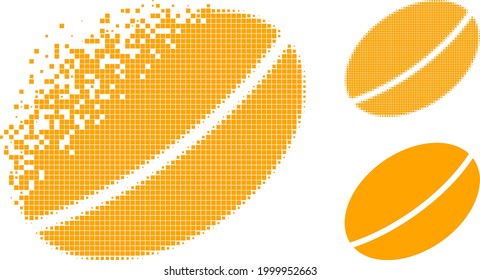 Disolver el icono de la semilla de trigo pixelado con la versión de semitono. Efecto de destrucción de vectores para el icono de semilla de trigo. El efecto de explosión pixelado de las semillas de trigo muestra la velocidad de los objetos del ciberespacio.